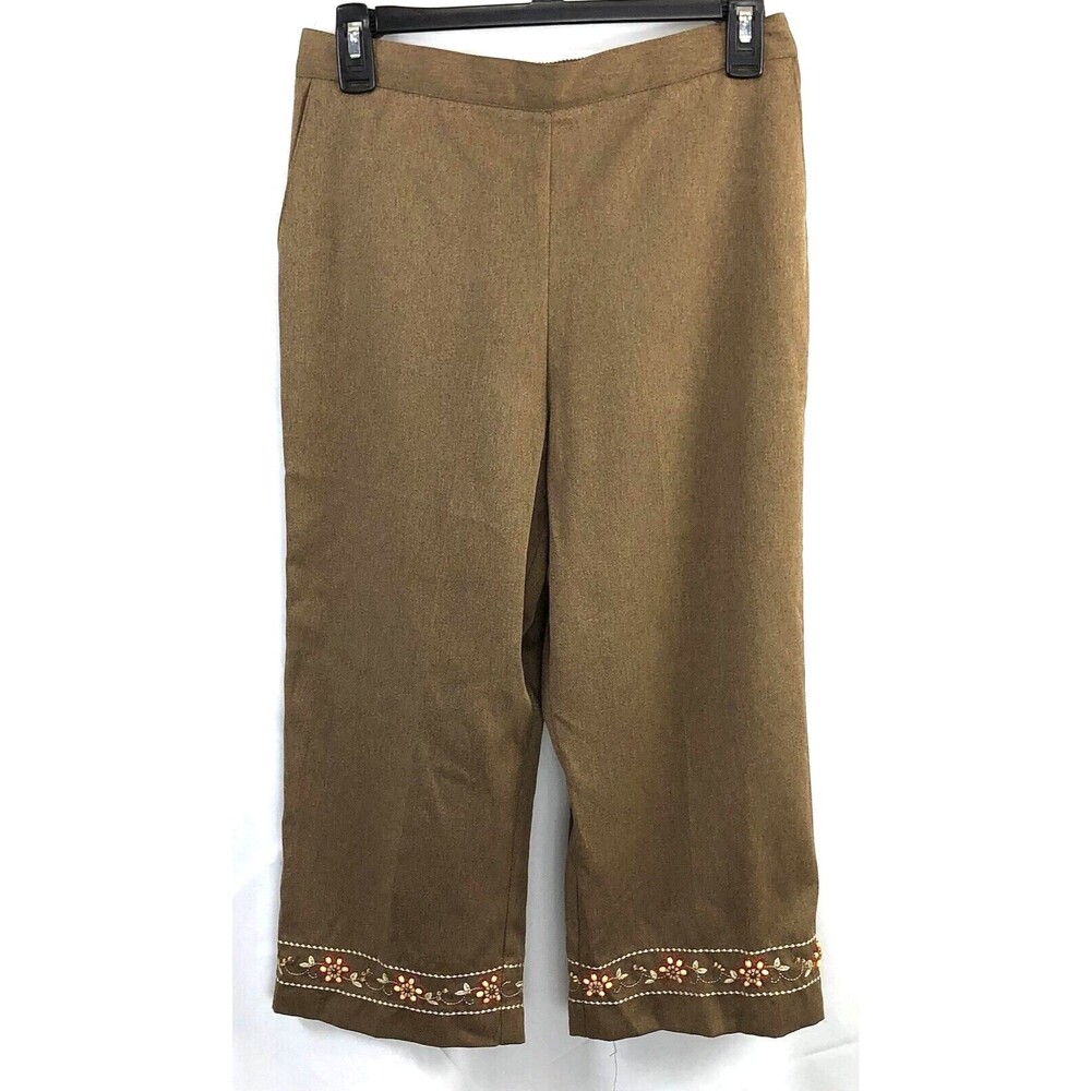 Alfred Dunner cropped pants 6P brown beaded 27"W high-rise cottage capsule